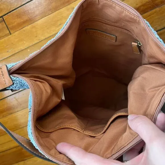 St John's Bay Tote Bag Women's Blue Yellow Straw Woven $65 NWT - Picture 5 of 7